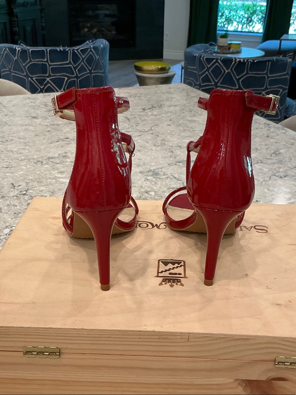 Vince Camuto Red Patent Strappy Stiletto Sandals - Picture 4 of 7